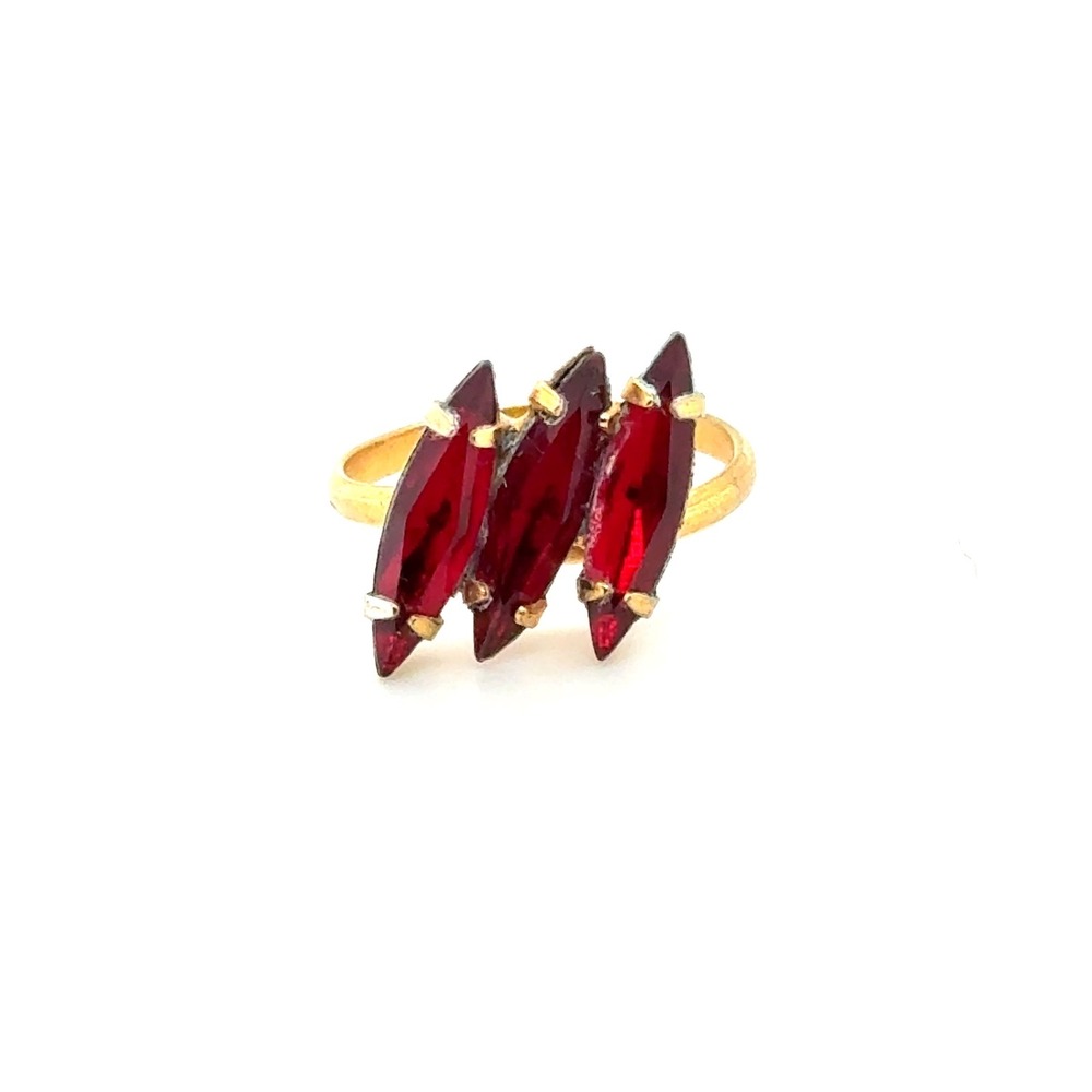 Vintage Red Marquise‎ Rhinestone Adjustable Ring Gold Tone Statement Bypass